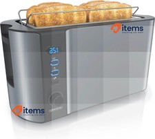 Arendo - Toaster With 2 Large Slots And 4 Slices Digital Screen Grey 1500W Blue