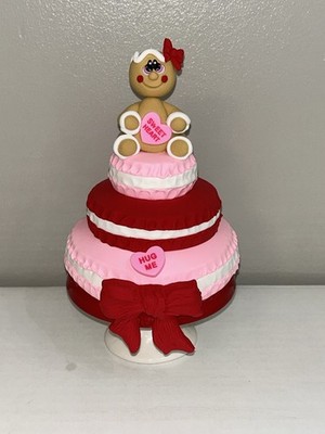 Gingerbread Heart Macaron Stack Display Glass Base Fake Faux Food Cookie Stack