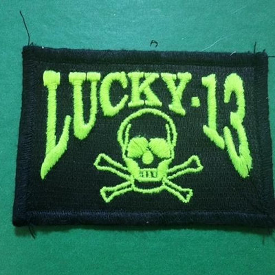 VINTAGE Lucky 13 Totenkopf alt schwer grün BESTICKT STOFF PATCH 80er