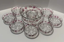 Devalbor Italy Fuschia & Pink Floral Salad Bowl & 8 Serving Bowls