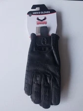 Genuine Hugger Brand Black Leather Perforated Men's Gloves XL New