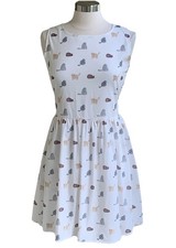 NWT LA SOUL All Over Cat Print Sleeveless Dress S Rockabilly White Cats  Kitty
