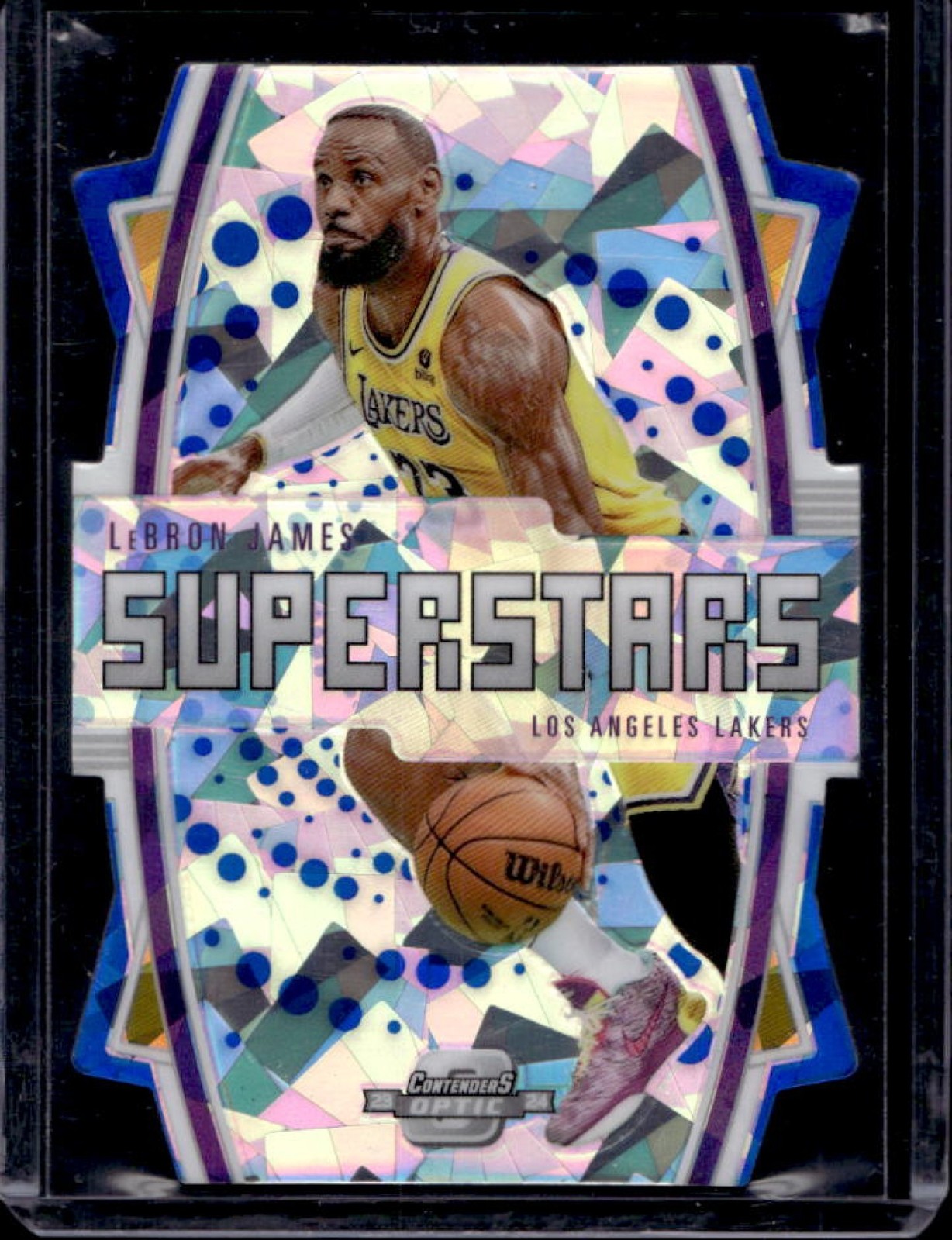 2023-24 Contenders Optic LeBron James Superstars Die-Cut Blue Cracked Ice #72/75