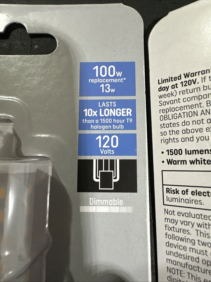 2 GE Specialty LED dimmable Lightbulb 100W 120V T9. R7s Single Contact Base - Image 4 of 4