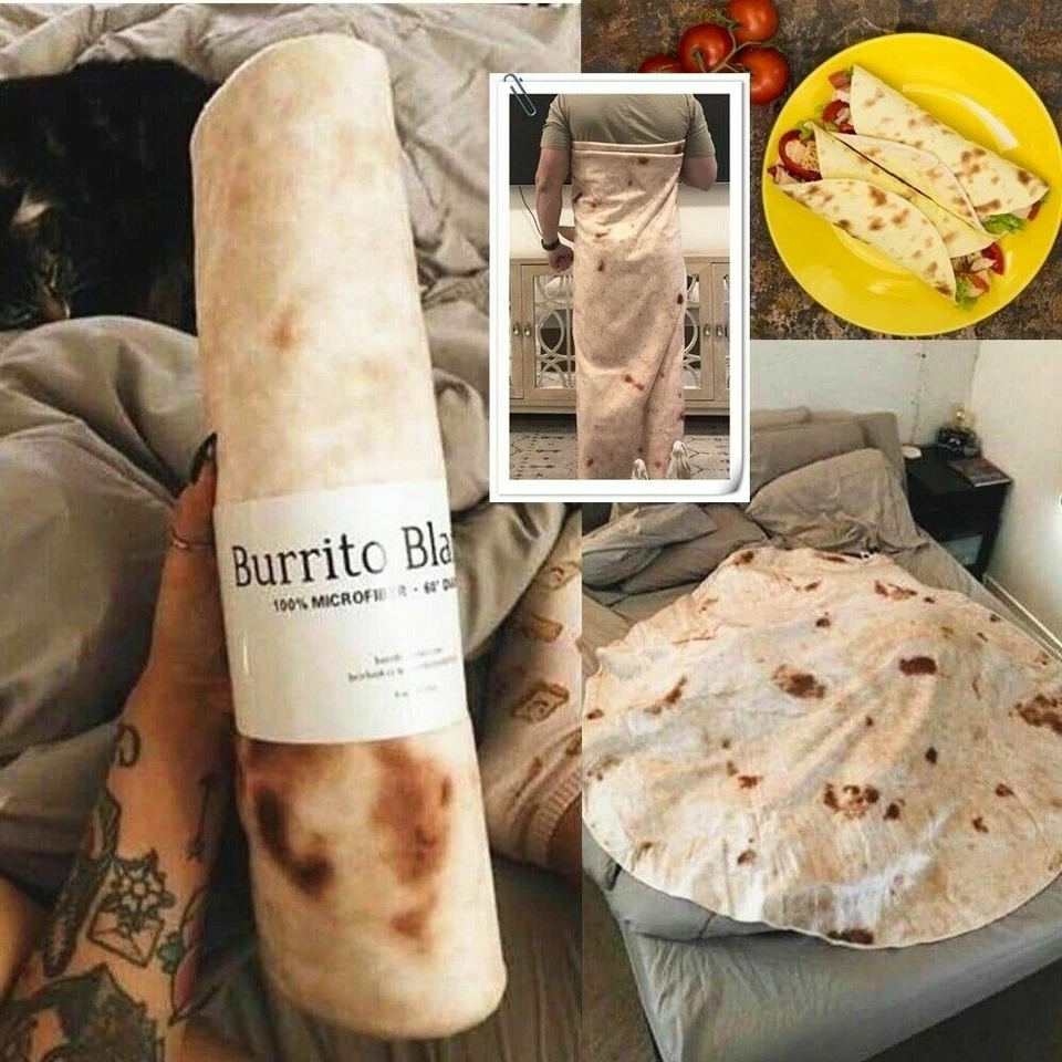 Мягкое фланелевое тортильное одеяло Burrito 70 х 70 дюймов круглые пледы тортилья - Изображение 2 из 4