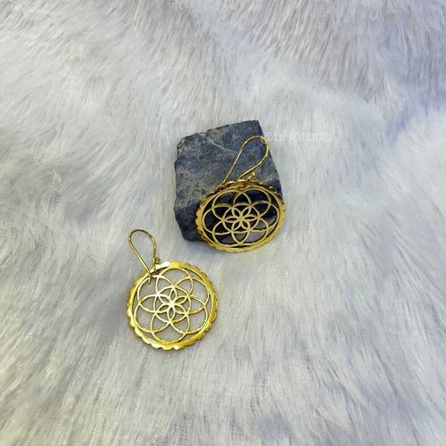 Flower of Life Sacred Geometry Earrings, Mandala Drop Dangle Earrings - Picture 2 of 2
