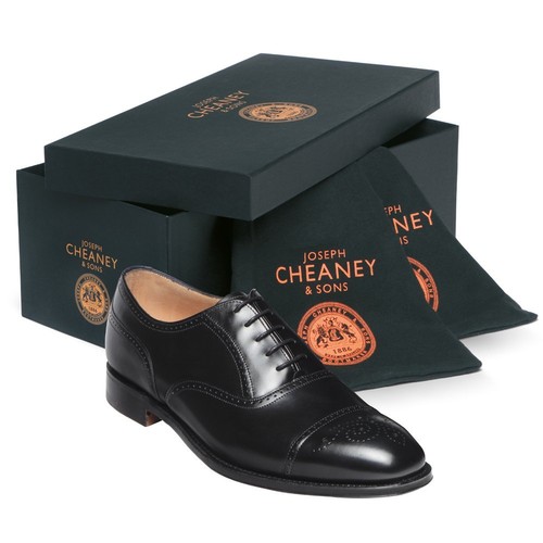Cheaney Kelmarsh Mens Oxford Semi Brogue Shoes in Black Calf Leather - Picture 4 of 4