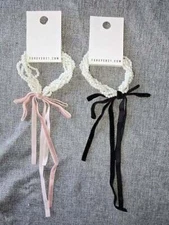 NWT! FOREVER 21 Women's LOT of 2 Faux Pearl & Velour Bow Scrunchies Hair Ties