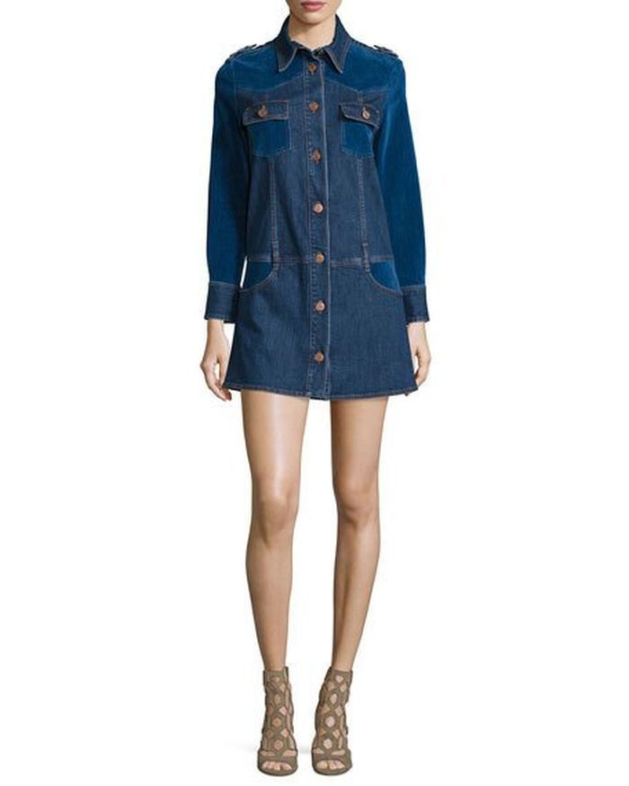 see by chloe denim dress NWT Long-Sleeve Denim/Velvet Washed Indigo $415 Vintage Haggar Dress Pants exclude-backinstock Womens tshirt Pay With:260 Qs (Silkroll Fee: $6.50)