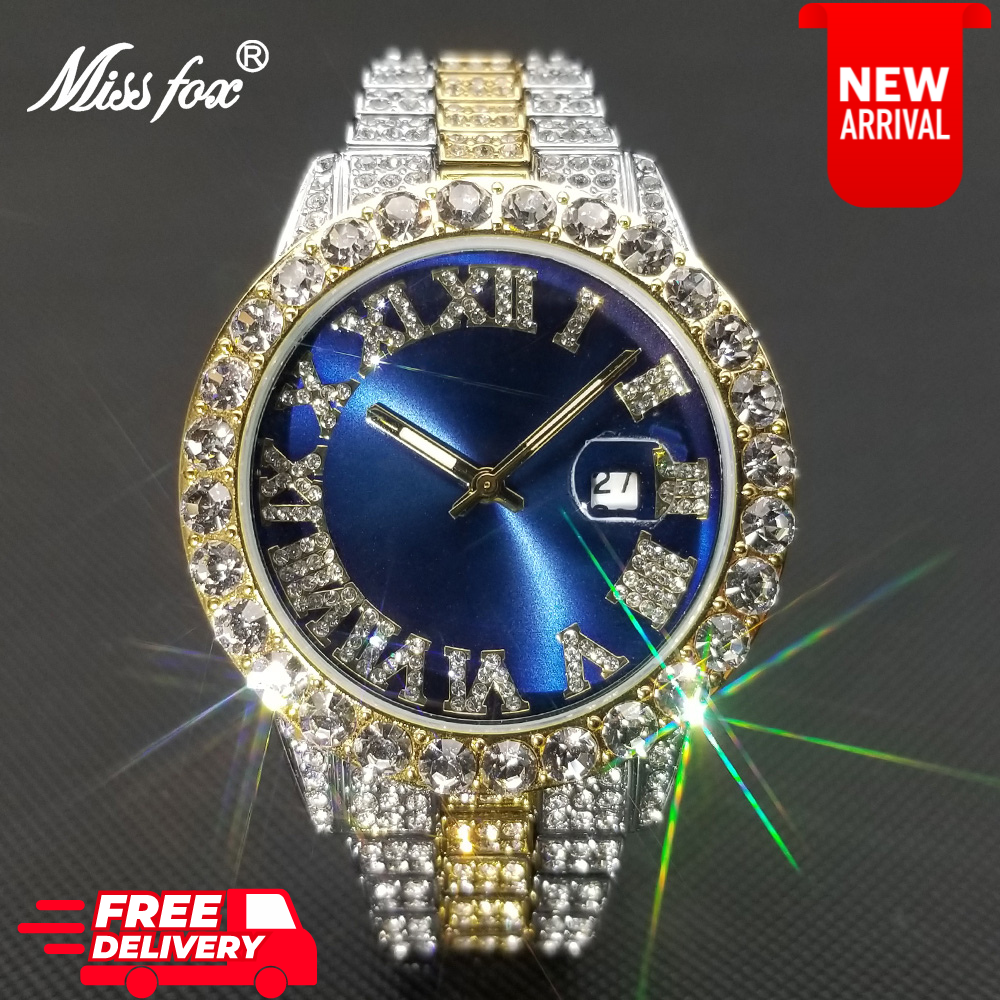 MISSFOX Men 【Miss fox 】 iced out watch Moissanite