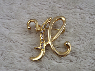 Goldtone Rhinestone Initial Letter Monogram H Pin (K36)