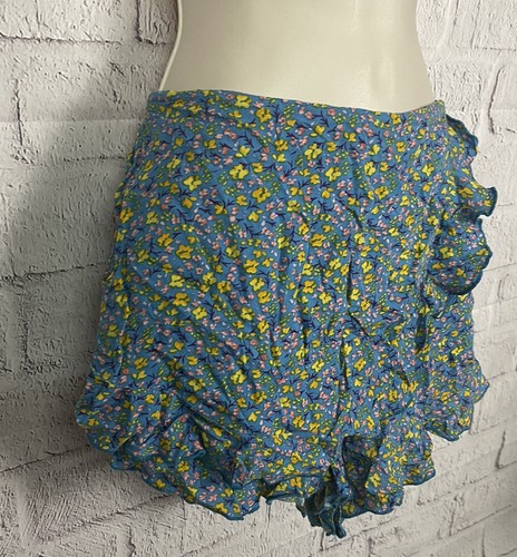 Patrons Of Peace Mini Skirt Skort Blue Floral Ruffled Small - Picture 3 of 6