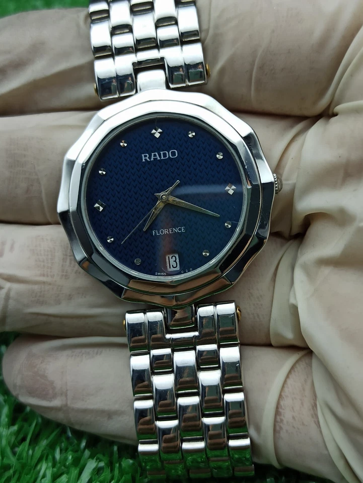 ПОЛНЫЙ КОМПЛЕКТ ВИНТАЖНЫЙ RADO FLORENCE СИНИЙ ЧАСЫ ШВЕЙЦАРСКИЙ СДЕЛАНО 80-х мужчин и редкая и классическая - Изображение 4 из 4