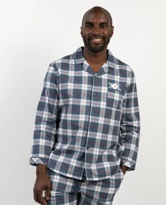 Cyberjammies Pyjama Top Cotton Mens Jasper Blue Check PJ Top LAST ONES LEFT