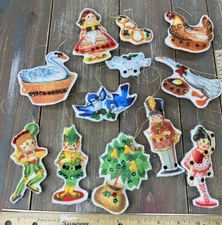Lot 12 Vintage Handmade Assortment Christmas Ornaments Elf Tree Bird Glitter