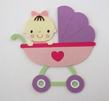 Baby Girl in a stroller pram Die Cut Paper Scrapbook Embellishment