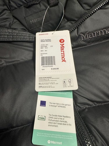 Marmot Kids Sz Large Black Guides Duck Down Hoody Jacket 700-Fill Insulated EUC - Picture 4 of 4