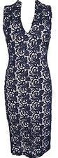 alice + olivia Jacki V-Neck Sleeveless Navy Floral Lace Sheath Dress size 0
