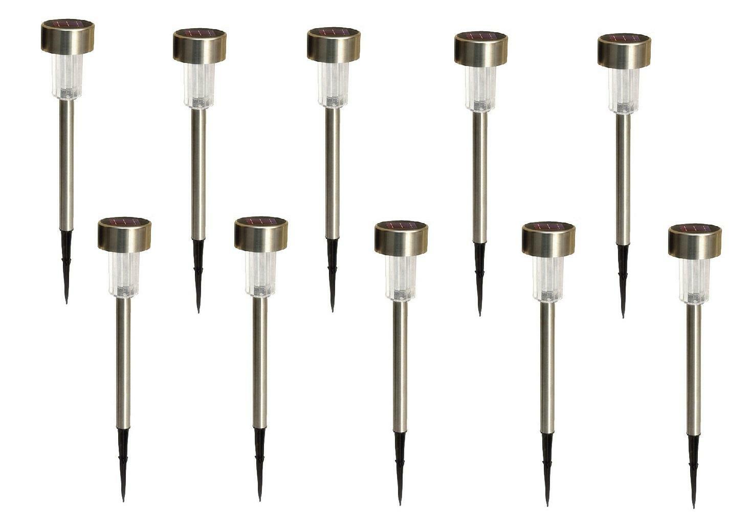 10 SOLAR POWERED GARDEN LED LIGHTS STAINLESSSTEEL POST PATIO OUTDOOR