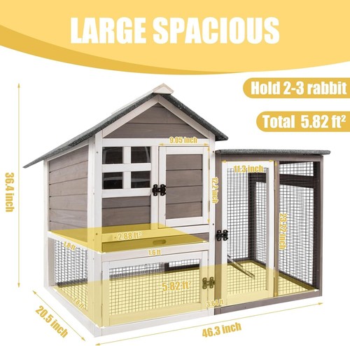 Petscosset Hasenstall Indoor Holz Hasenstall Outdoor mit Tablett, grau - Bild 3 von 9