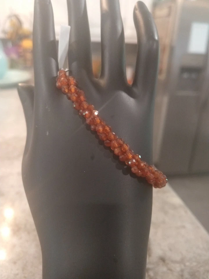 HERMOSO 50,60 Cts. de Hessonita Granate Cuentas MultiHebra Pulsera/Rodio/SS Foto 3 de 4