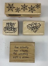 Wood Rubber Stamps Holiday Themed Merry Christmas Lot of 4