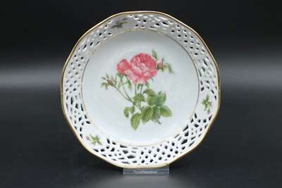 Form Marienbad Ingres Weiss Durchbruch Schale Rose & Goldrand Porzellan Ø 19 cm