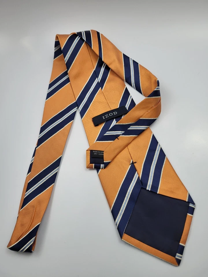 IZOD Silk Tie Orange Blue White Gray Stripes Men Necktie 57 x 4 - Image 4 of 4