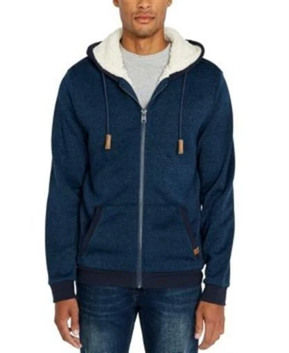 Buffalo Mens Navy Faux Sherpa Lined Blue Heather Full Zip Hooded