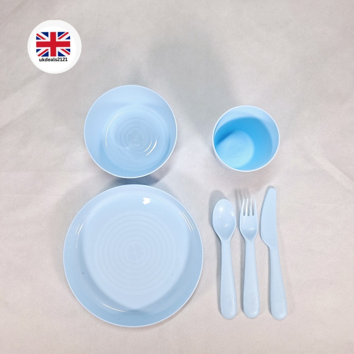Kids Dinner Set Piece IKEA Plate Bowl Cup Cutlery Blue Tableware  Kitchenware