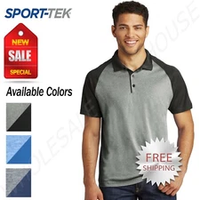 Sport-Tek Dry Fit PosiCharg RacerMesh Raglan Heather Block Polo Shirt M-ST641