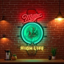 US STOCK Miller Lite Beer Mille High Life Girl 20"x16" Neon Sign Lamp Light Bar