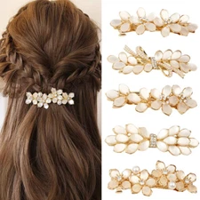Elegant Floral Hair Barrette French Clip Spring Hair Claw Rhinestone Accessory