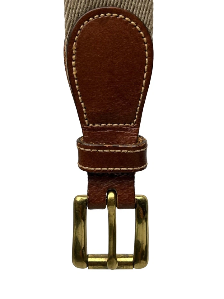 Cinturón tejido vintage Dooney Bourke Preppy 34 hebilla de latón cuero caqui marrón EE. UU. Foto 3 de 4