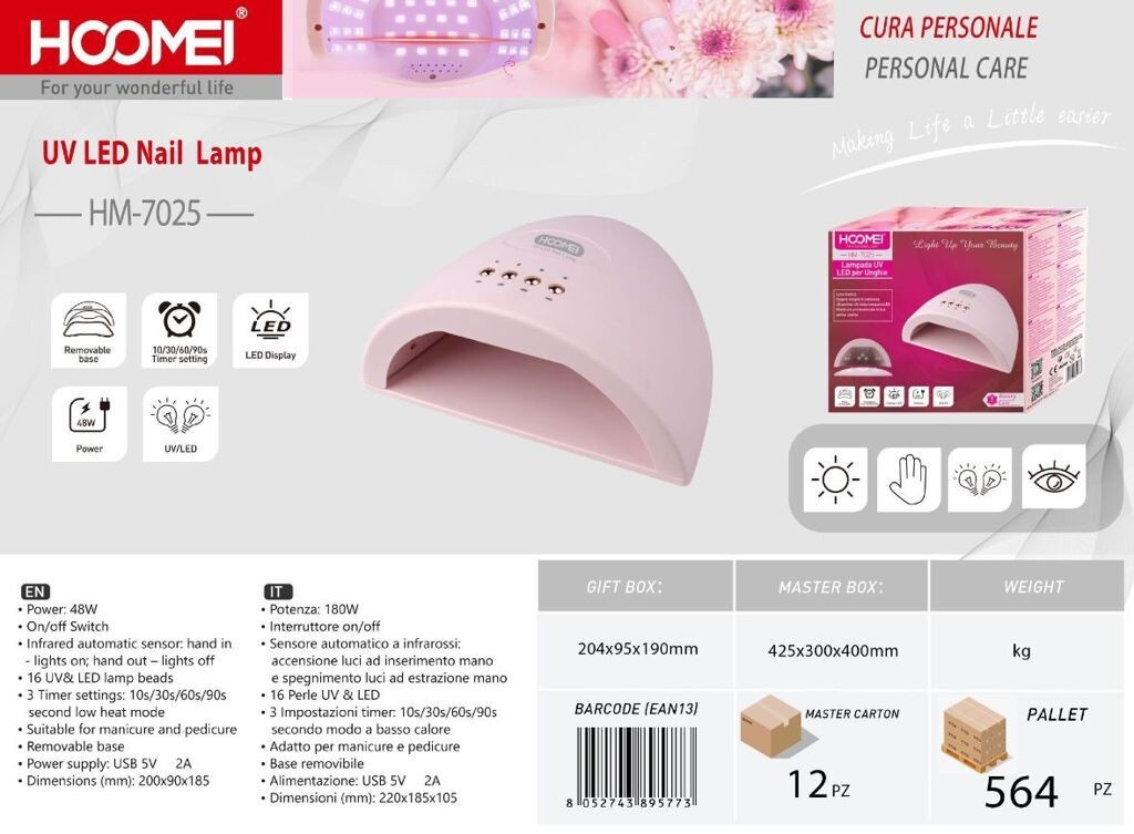 Lampada Unghie 48W HOOMEI HM-7025 UV LED con Sensore - Originale