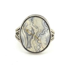 Vintage 16mm Sterling Silver Crazy Lace Agate Gemstone Ring Size 4