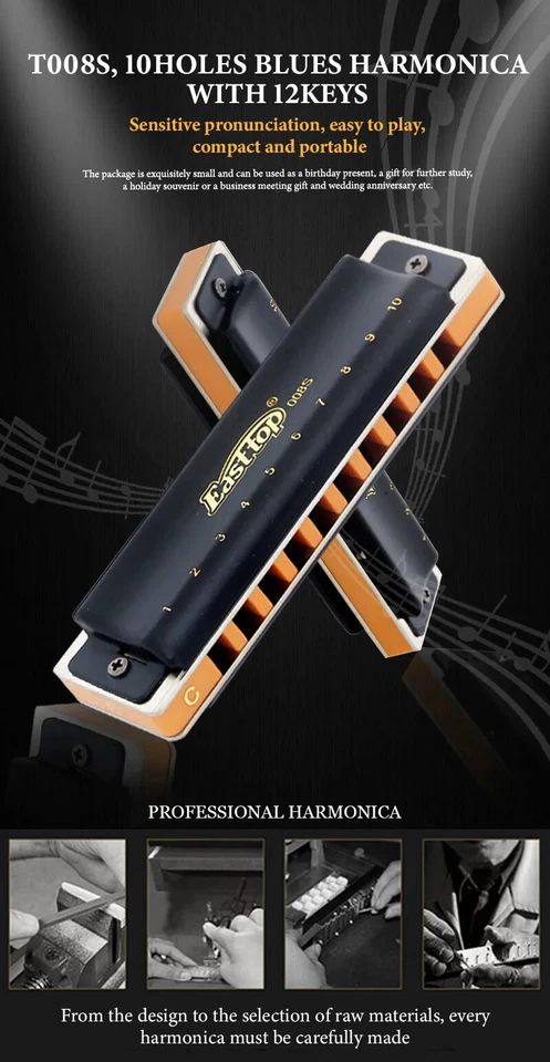 Armónica Richter armónica azul 10 agujeros T008S armónica con armónica de 12 teclas Foto 2 de 4