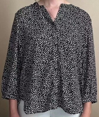 Jachs Girlfriend Women's Printed 3/4 Sleeve with Hidden Button Blouse, Black, XL