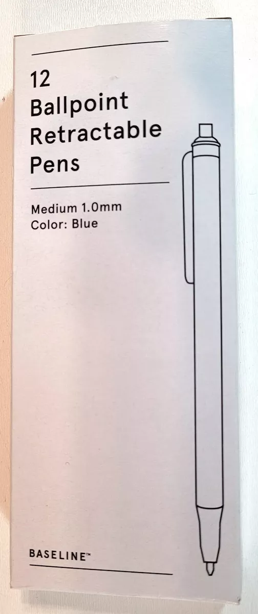 Baseline Retractable Ballpoint Pens Medium Point Blue Ink 12 pk BL58254