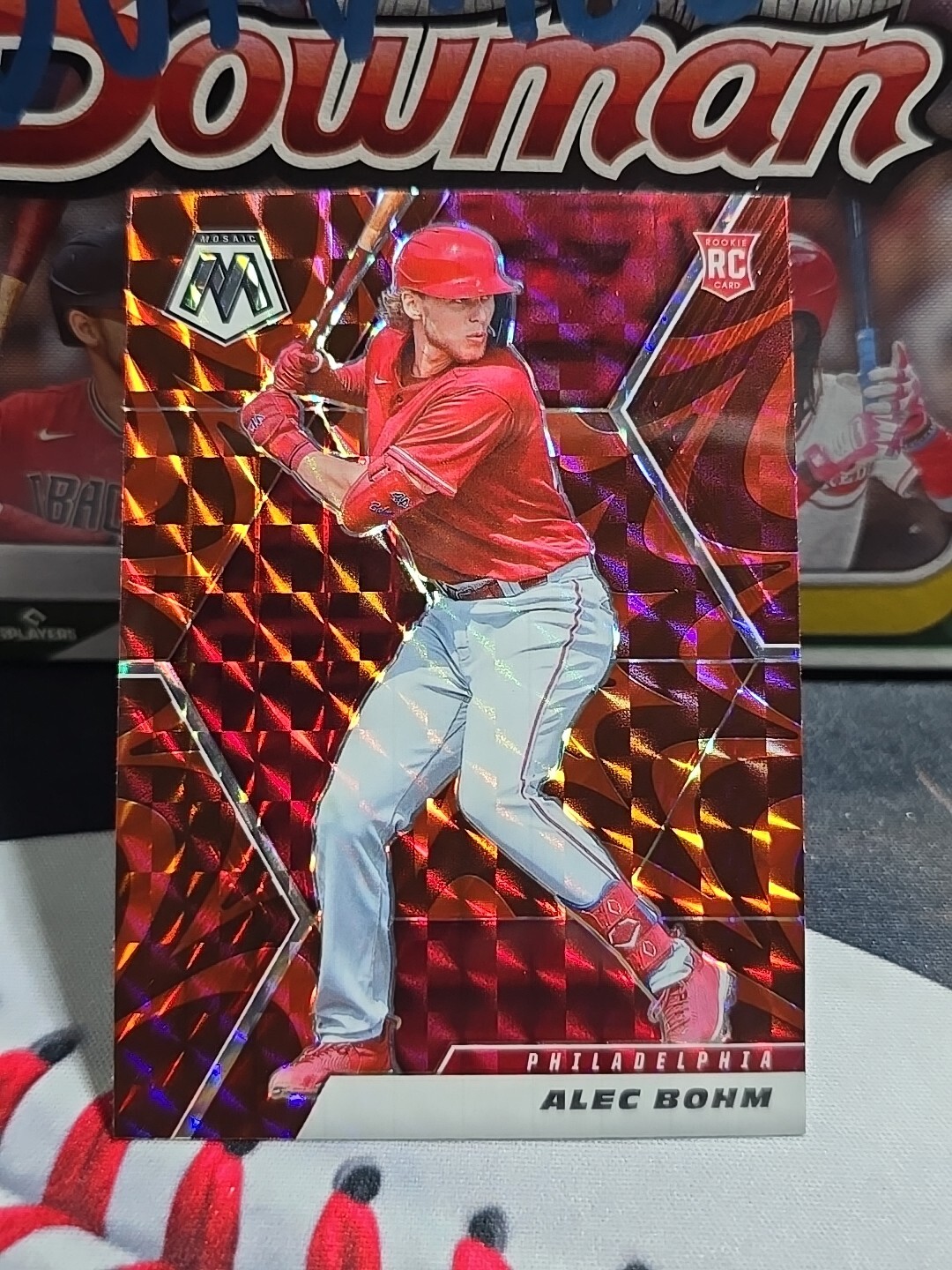2021 Panini Mosaic Reactive Red Alec Bohm RC # 220 Phillies Rookie Prizm 