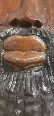 African American black bearded man wood carved head face large wall art