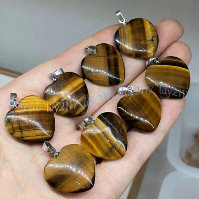 Wholesale Natural Yellow Tiger's Eye Gemstone Flat Heart Pendant Jewelry Making