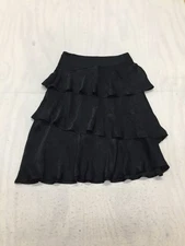 NEW Jun & Ivy Skirt Womens L Large Shiny Black Layered Flare