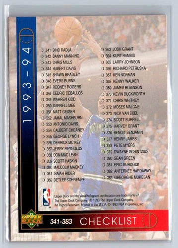 1993 Upper Deck Basketball Checklist #509