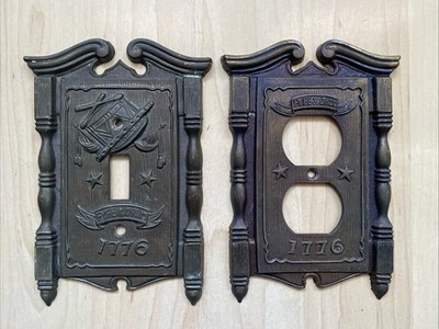 Vintage American Tack 1968 Fyfe Drum Brass Switch Outlet Plate Covers Set Lot