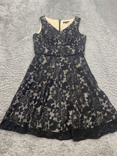 Tahari Dress Women 6 Petite Black Sequin Lace Lined Flare Whimsigoth Fair Midi