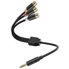 J D 3 RCA to 3.5 mm AV Input Adapter, 7.8 inch Cable Length, inch, Black