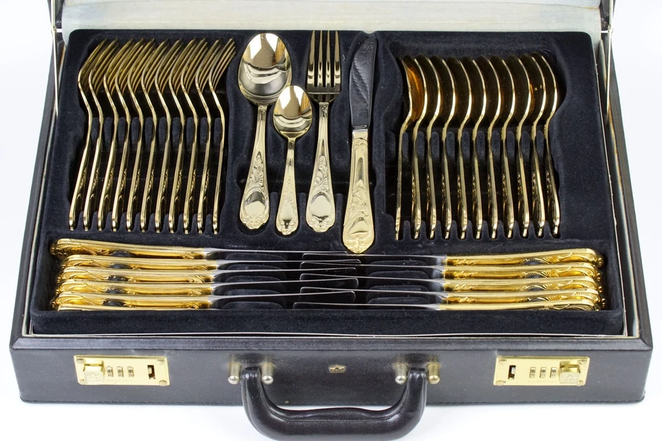 SBS Solingen Besteck Koffer WIEN 70-teilig 12 Personen 23/24 Karat Vergoldet - Bild 2 von 4