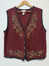 VTG Koret Vest Sweater Embroidered Rustic Boho Red Medium