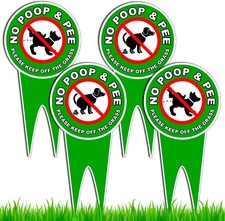 4 PC No Pooping Dog Signs For Yard - 12x6 Double Sided Dibond Green dog set 4